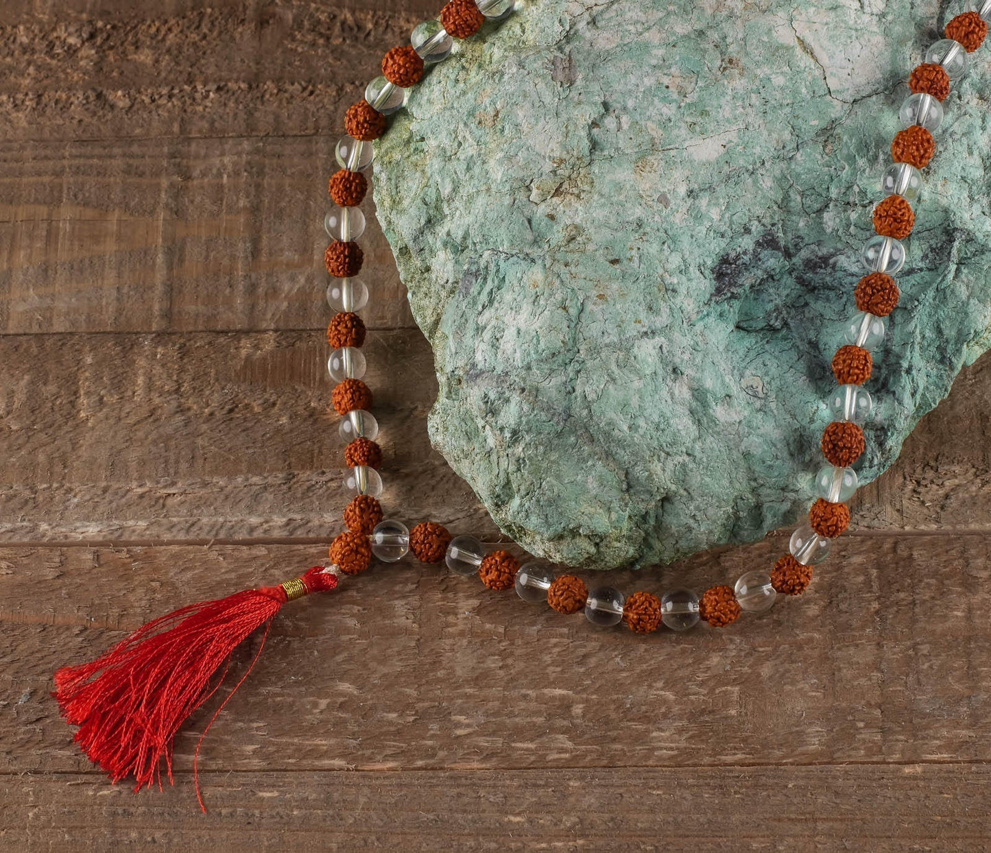 Certified 5 Mukhi Rudraksha with Sphatik Mala (अभिंमत्रित & ब्रह्मगांठ ) 108 Bead