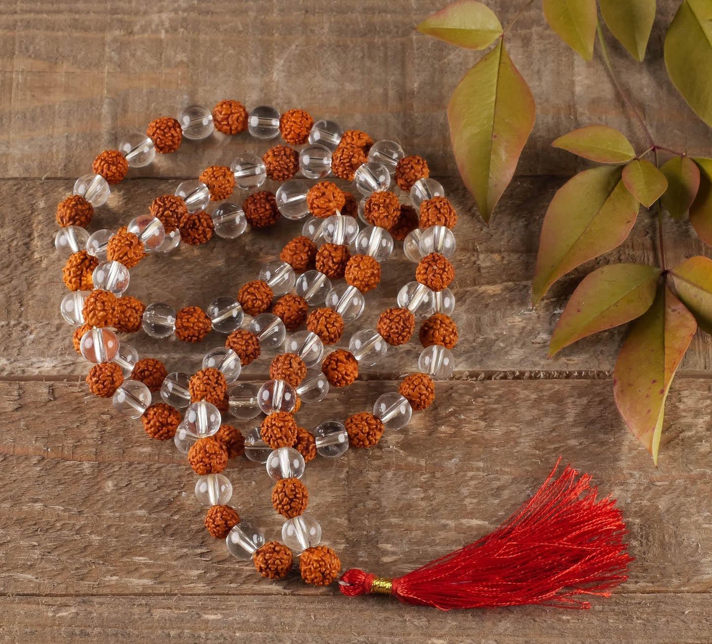 Certified 5 Mukhi Rudraksha with Sphatik Mala (अभिंमत्रित & ब्रह्मगांठ ) 108 Bead