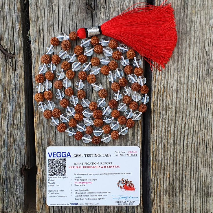 Certified 5 Mukhi Rudraksha with Sphatik Mala (अभिंमत्रित & ब्रह्मगांठ ) 108 Bead